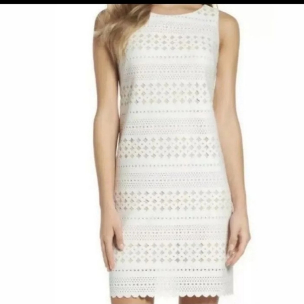 💕 Eliza J zipper ivory Lazer cut Dress womens size 6
